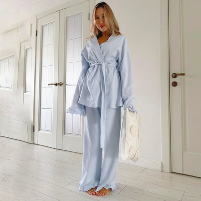 Light Blue Ruffle Trim 2-Piece Lounge Set