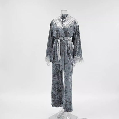 Women’s Silver Velvet Pajama Set