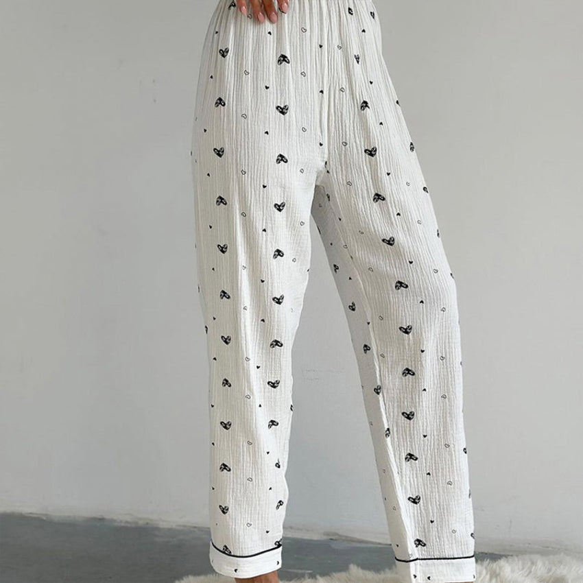 Women’s White Heart Print Pajama Set