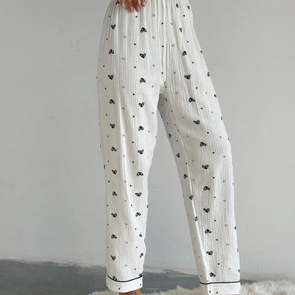 Women’s White Heart Print Pajama Set