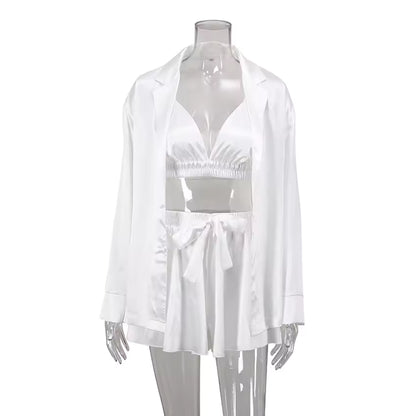 Silky Satin Cropped Top & Shorts Loungewear Set