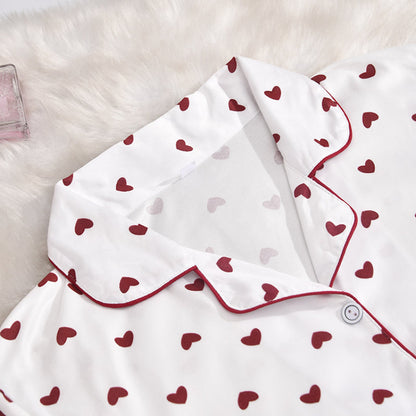 White & Red Heart Print Pajama Set