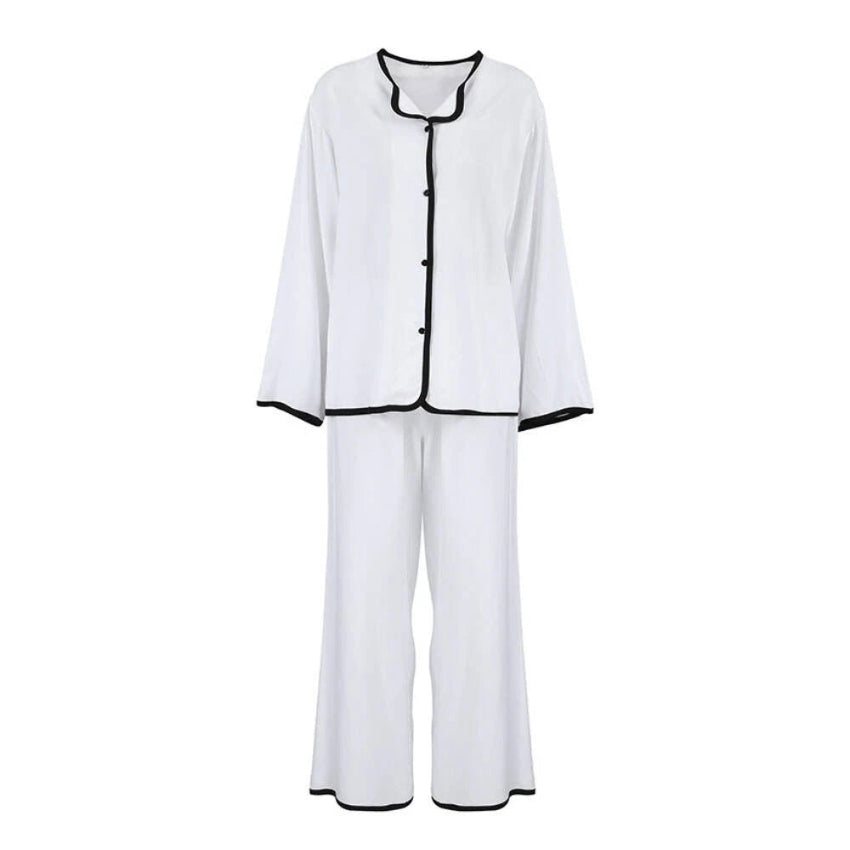 Classic Contrast-Trim Two-Piece Pajama Set