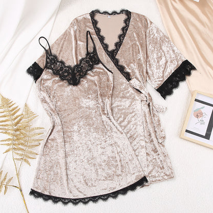 Women’s Velvet Lace Nightgown Set