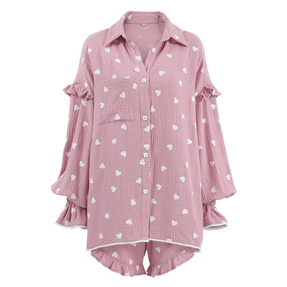 Women’s Cute Button Up Heart Print Pajama Set