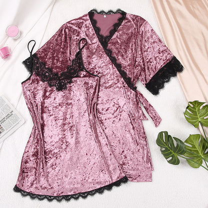 Women’s Velvet Lace Nightgown Set