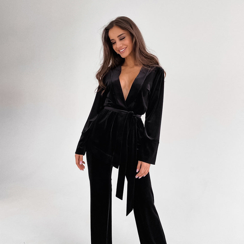 Women’s Luxury Robe Style Velvet Pajama Set
