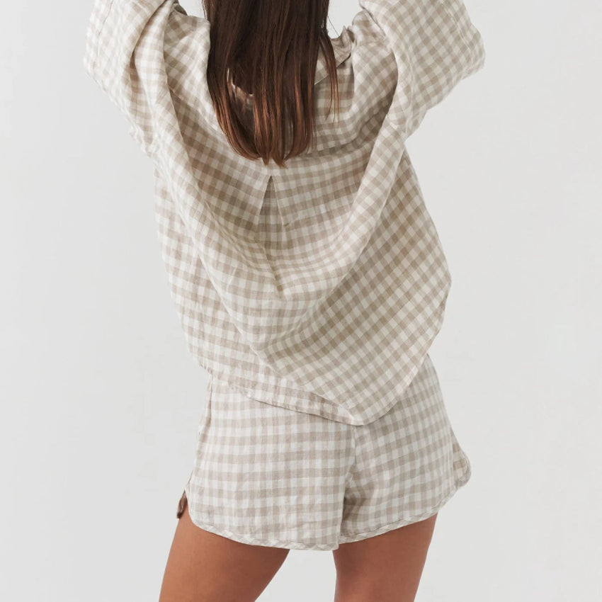 Beige Checked Relaxed Lounge Set