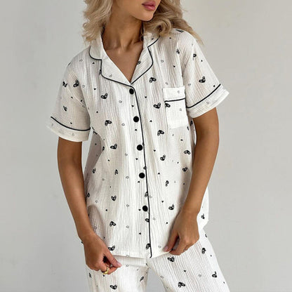 Women’s White Heart Print Pajama Set