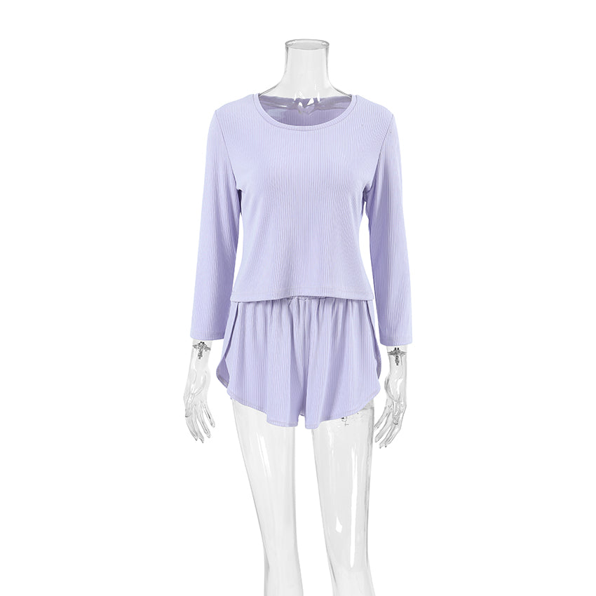 Women’s Asymmetrical Ribbed Crop Top & Flared Shorts Set