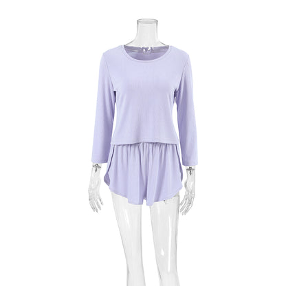 Women’s Asymmetrical Ribbed Crop Top & Flared Shorts Set
