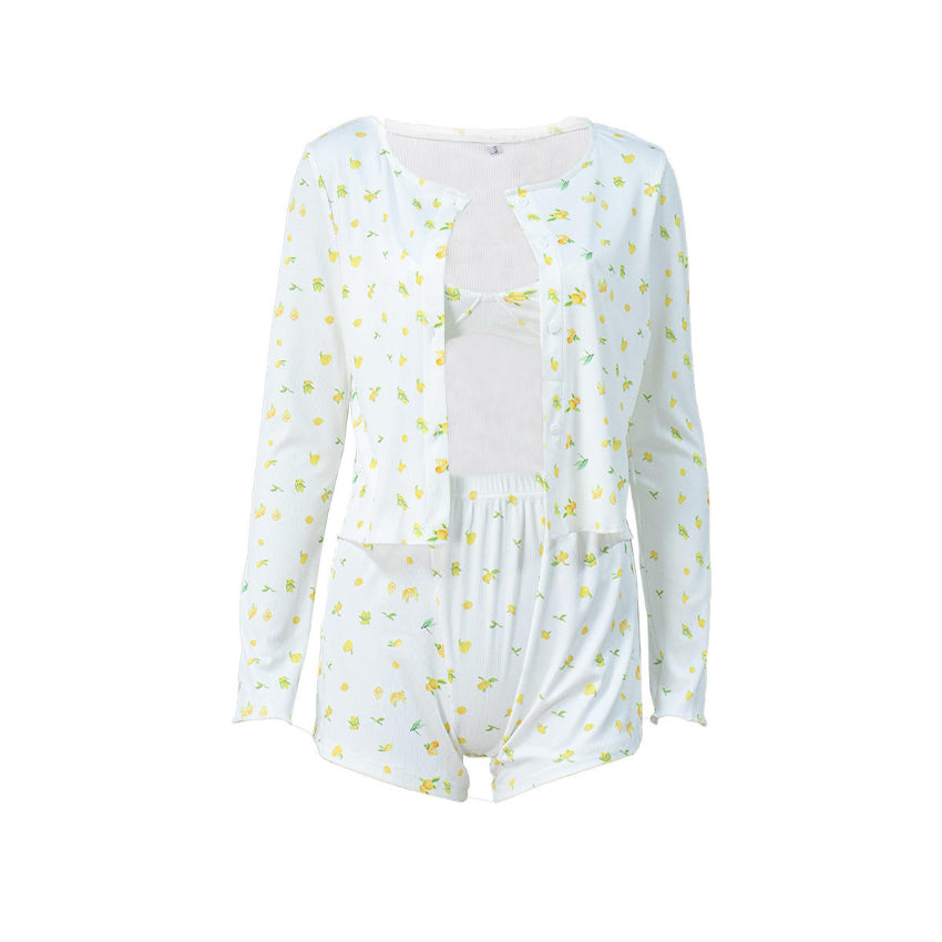 Yellow Floral Ribbed Pajama Set