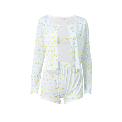 Yellow Floral Ribbed Pajama Set