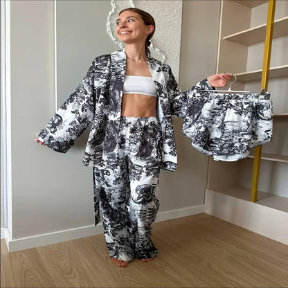 Toile Print Satin Sleepwear Set