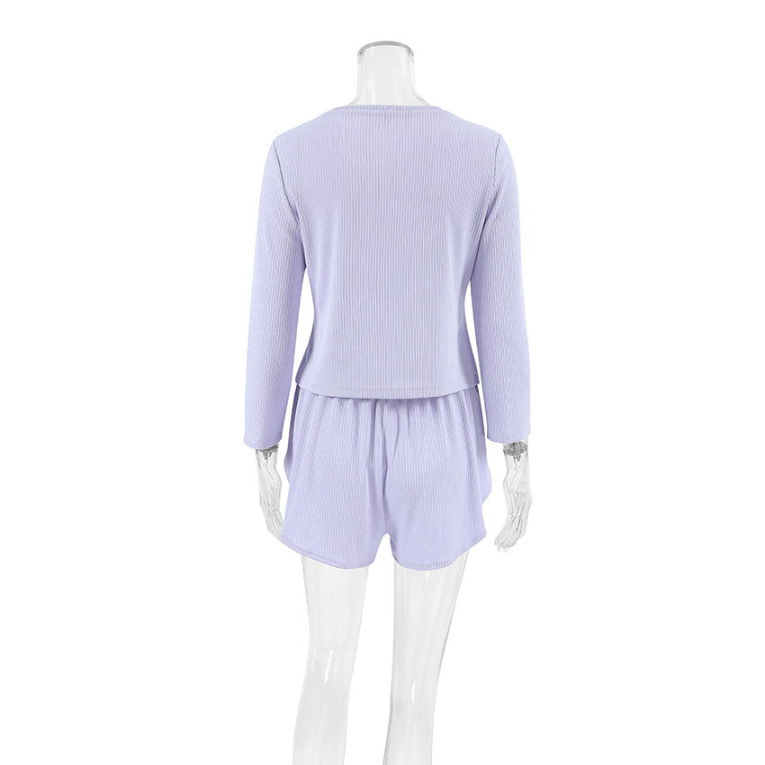 Women’s Asymmetrical Ribbed Crop Top & Flared Shorts Set