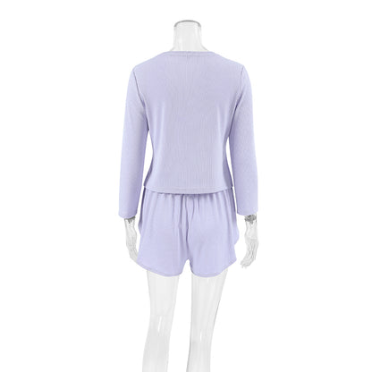 Women’s Asymmetrical Ribbed Crop Top & Flared Shorts Set