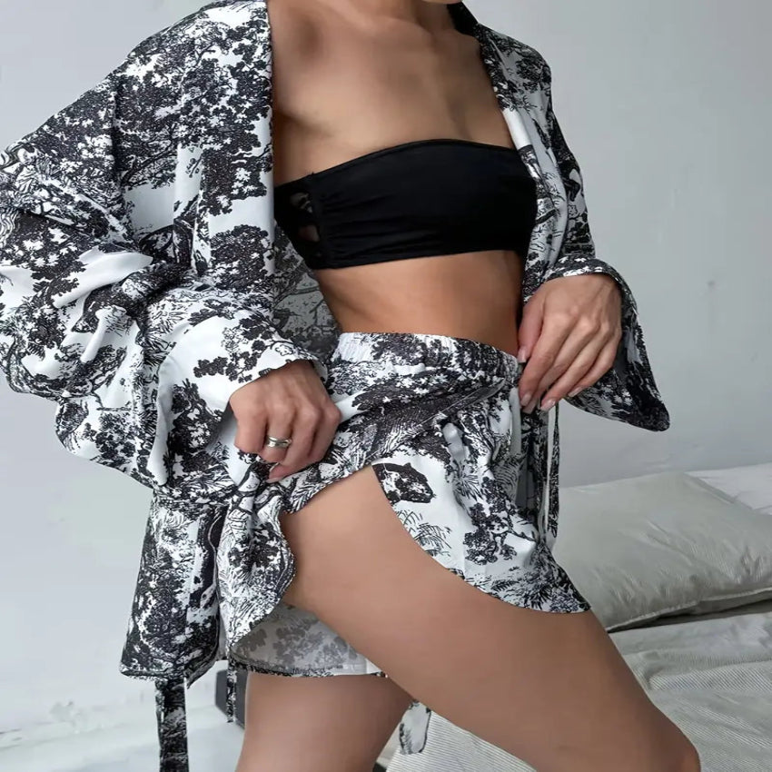 Toile Print Satin Sleepwear Set